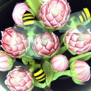 Pink Protea Flowers & Honeybees by Clinton Smith